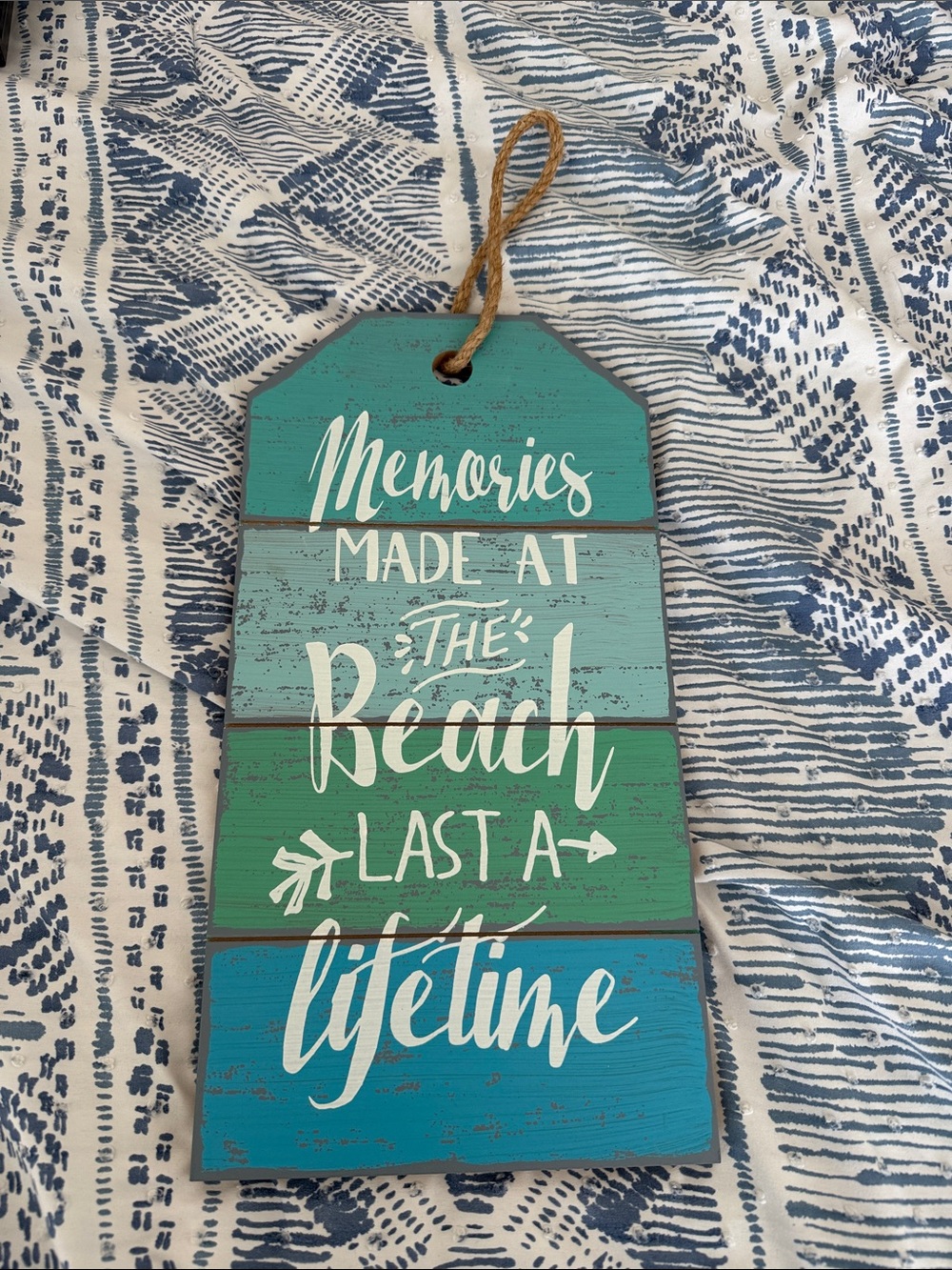 Beach Memories Wooden Wall Sign - Teal & Aqua